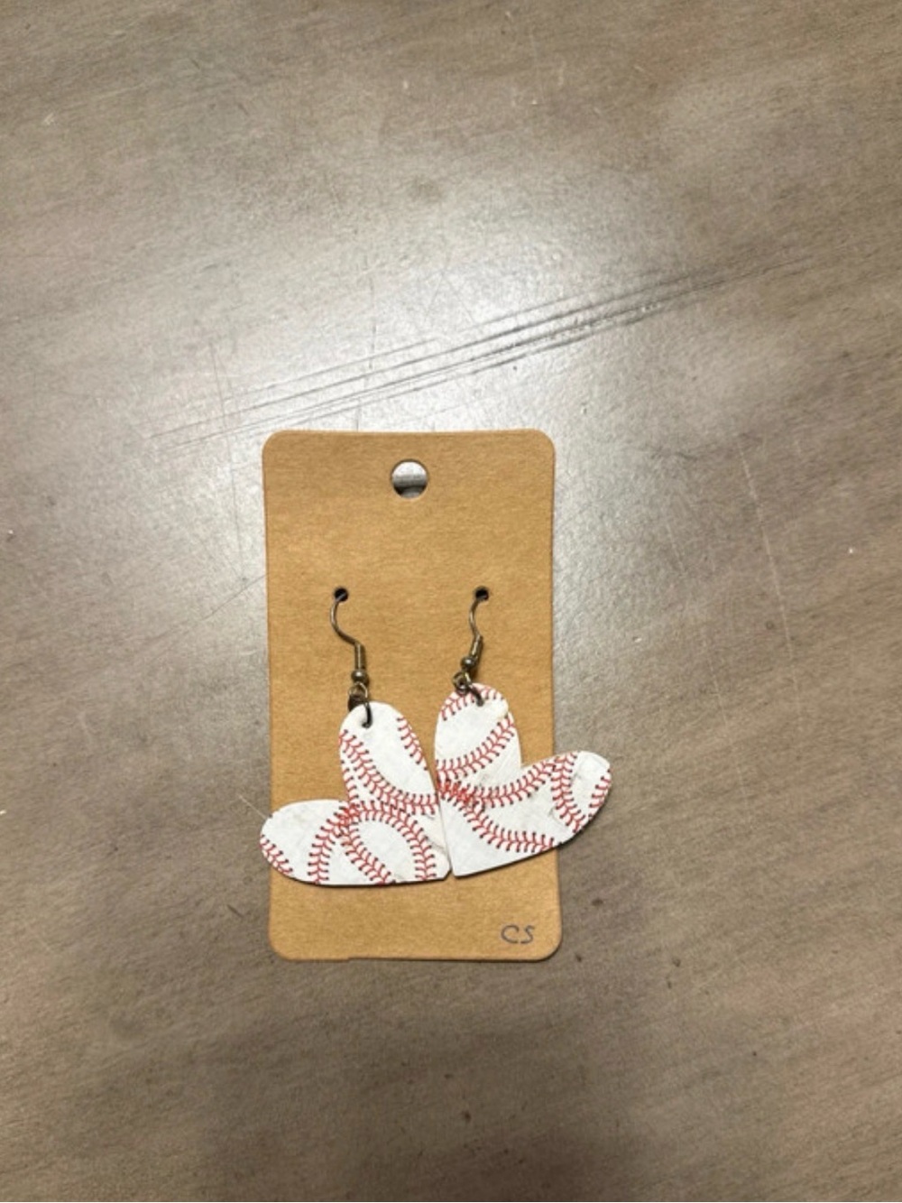 Baseball Stitch Heart Dangle Earrings in White & Red